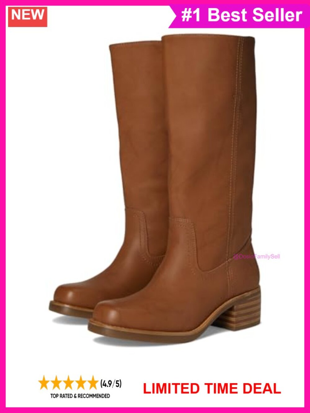 Wide Calf Tall Equestrian Boots Block Heel Square Toe Pull-On